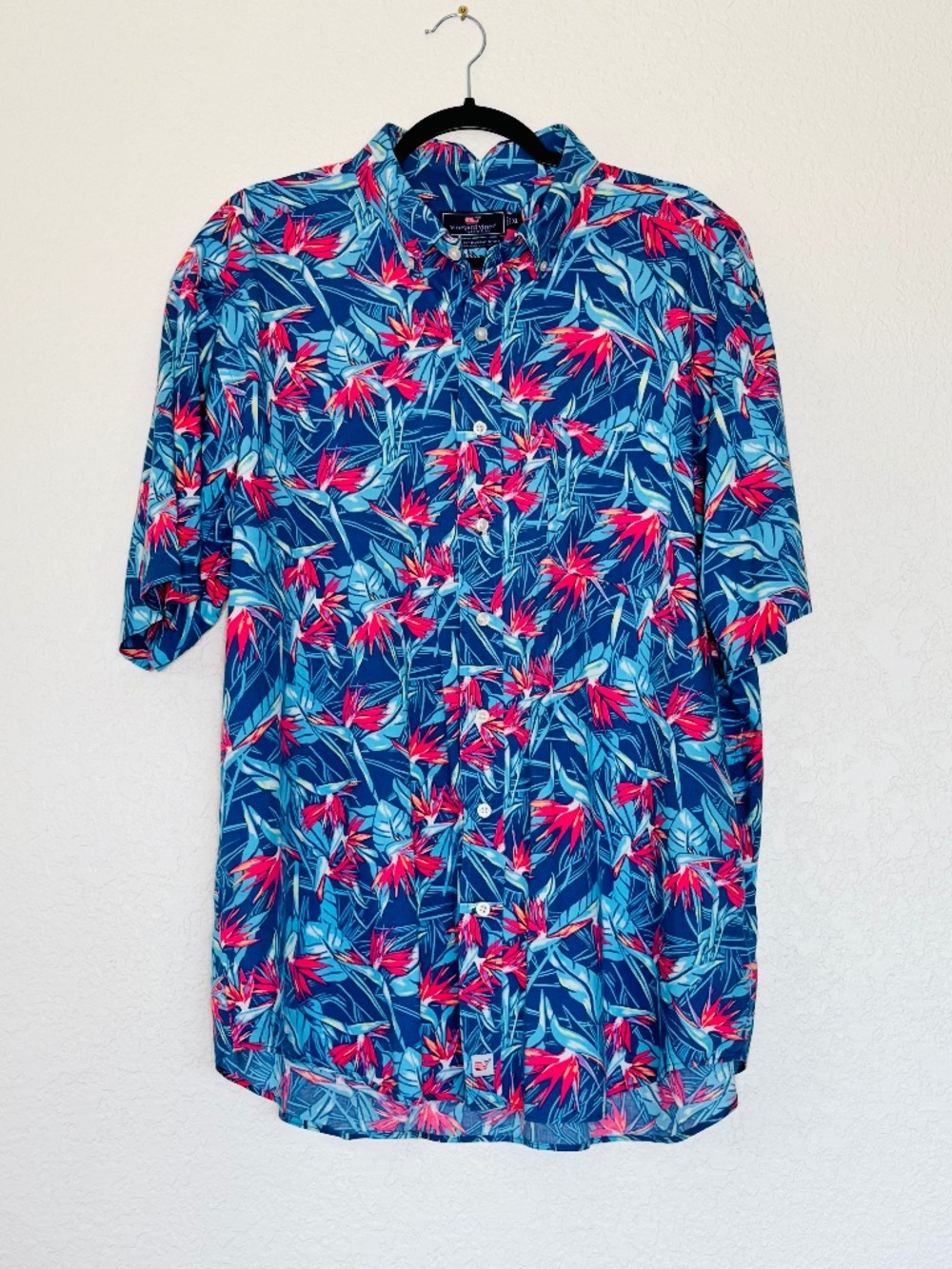 Vineyard Vines Murray Shirt Mens XL Blue Pink Birds of Paradise Beach ResortWear